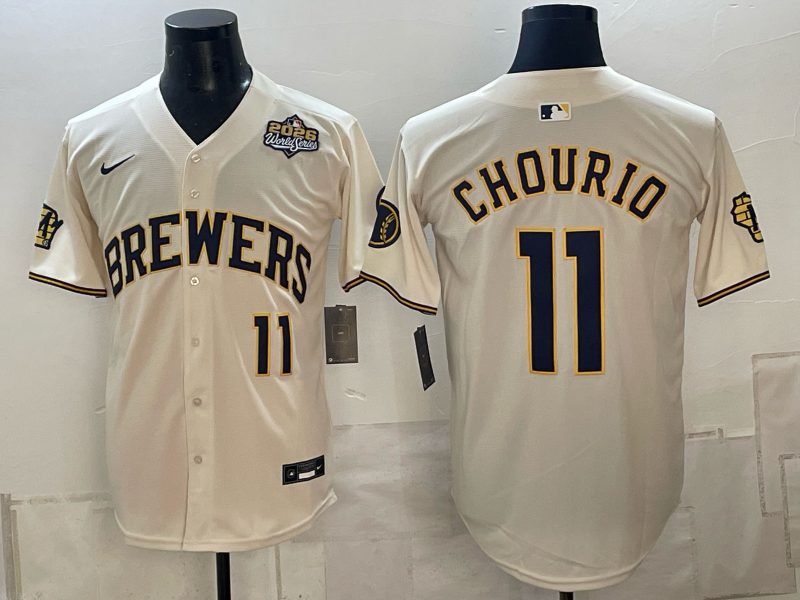 Men Milwaukee Brewers #11 Chourio cream Nike 2026 World Series MLB jersey 102301->milwaukee brewers->MLB Jersey